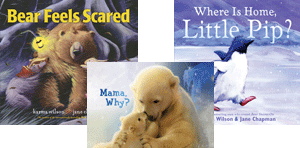 Bear Feels Scared, Mama Why?, and Where Is Home, Little Pip? covers