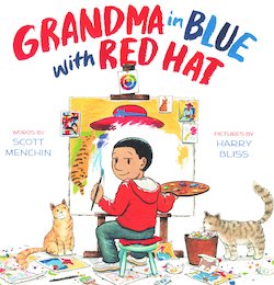 Grandma in Blue with Red Hat